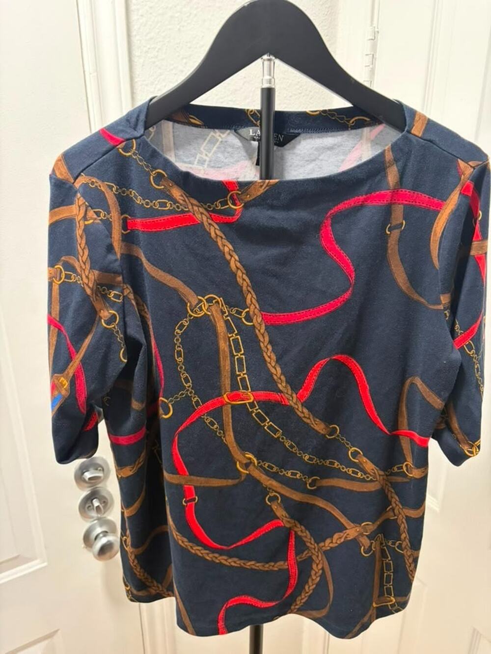 Lauren Ralph Lauren Shirt Womens XL Chain Print